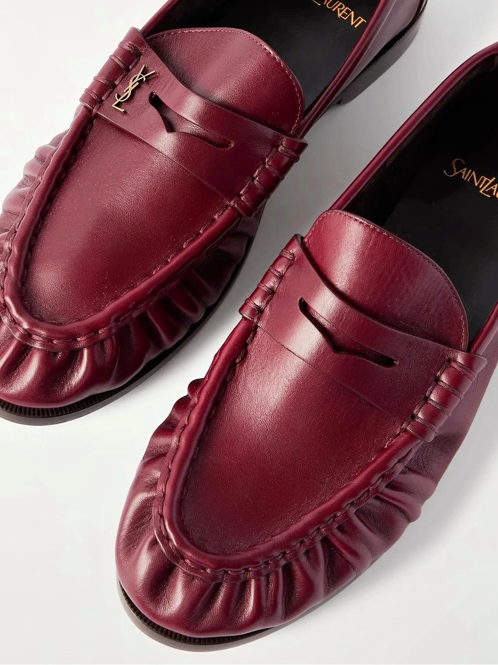 Saint Laurent Le Loafer Cassandre-Embellished Leather Loafers Red
